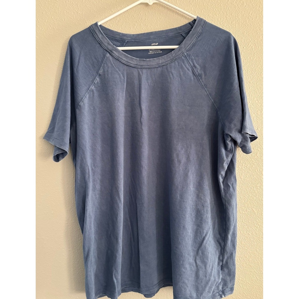 Aerie Shirt Womens M Blue Distressed Oversized Boho Soft Lounge Sporty Casual